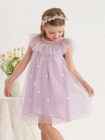 New Summer Embroidered Shiny Double-Layered Dress With Ruffled Hem For Girls Princess Style