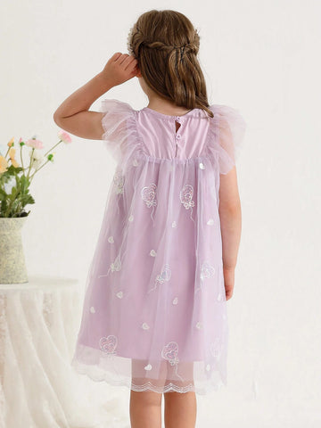 New Summer Embroidered Shiny Double-Layered Dress With Ruffled Hem For Girls Princess Style