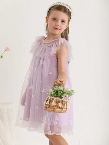 New Summer Embroidered Shiny Double-Layered Dress With Ruffled Hem For Girls Princess Style