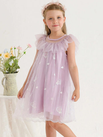 New Summer Embroidered Shiny Double-Layered Dress With Ruffled Hem For Girls Princess Style