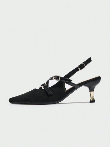 New Summer Faux Suede Pointed Toe High Heels With Sexy One-Strap Buckle Design