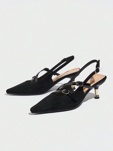 New Summer Faux Suede Pointed Toe High Heels With Sexy One-Strap Buckle Design