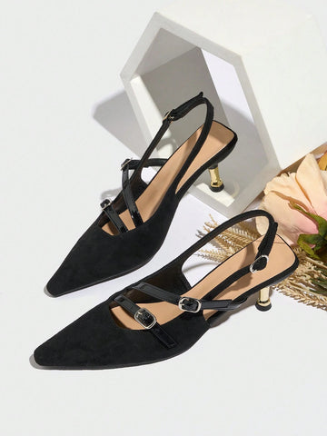 New Summer Faux Suede Pointed Toe High Heels With Sexy One-Strap Buckle Design