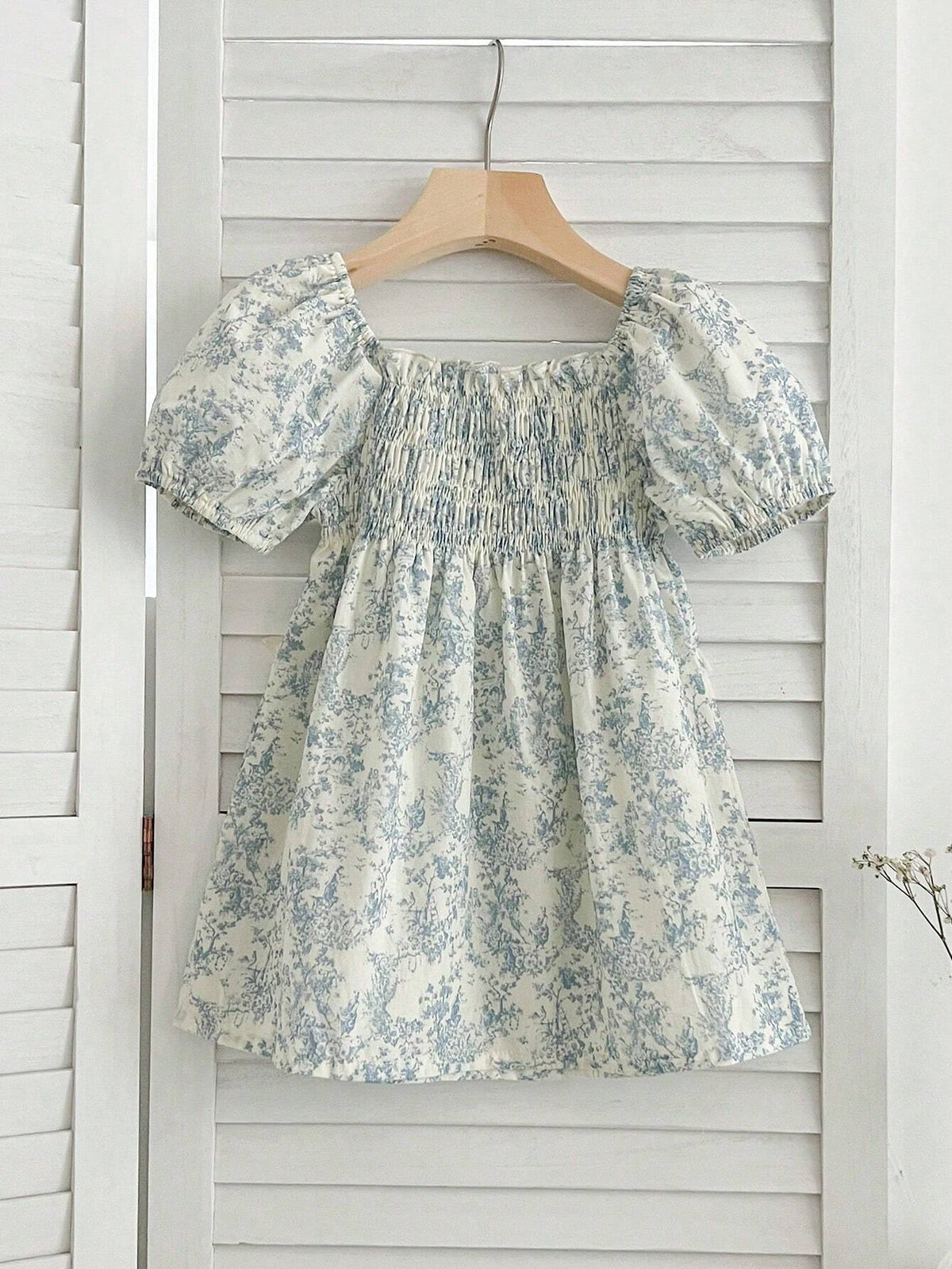 New Summer Floral Bubble Short Sleeve Princess Dress For Girls