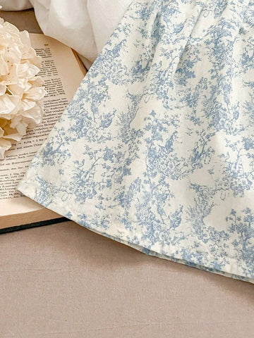 New Summer Floral Bubble Short Sleeve Princess Dress For Girls