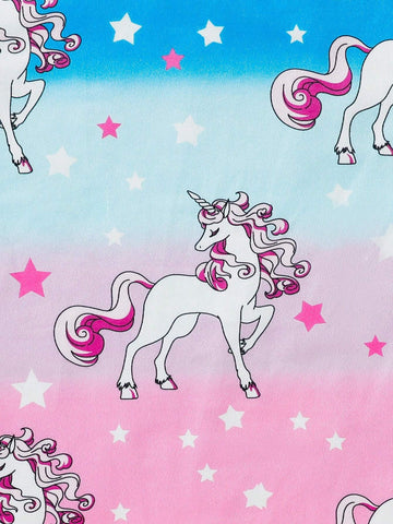 New Summer Girl's Dress, Cartoon Unicorn Print Tie Dye Tie-Dye Short Sleeve Wave Dress