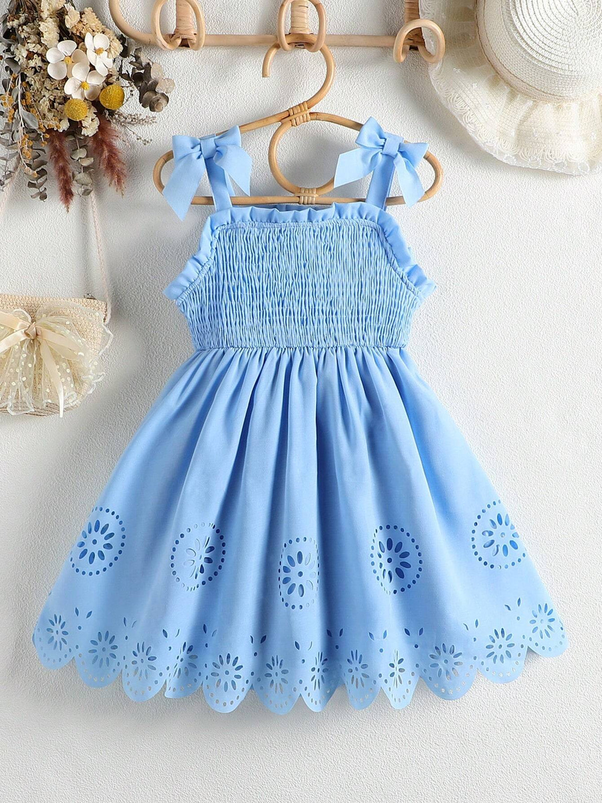 New Summer Sleeveless Dress For Girls With Burned Flowers And Bow