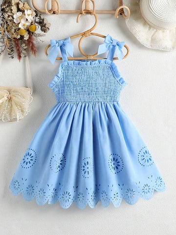 New Summer Sleeveless Dress For Girls With Burned Flowers And Bow