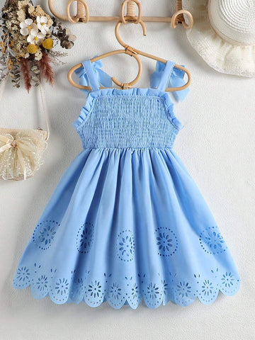 New Summer Sleeveless Dress For Girls With Burned Flowers And Bow