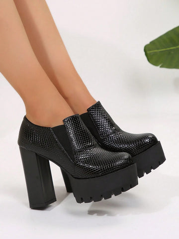 New Thick Heel High Platform Deep Mouth Casual Loafers For Women,