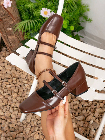 New Trendy Versatile Women's Round Toe Thick Heel Casual Pumps