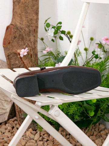 New Trendy Versatile Women's Round Toe Thick Heel Casual Pumps