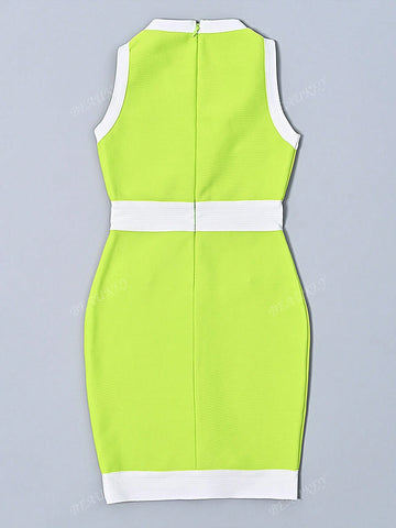 New V-Neck Button Bandage Sleeveless Mini Sexy Bodycon Cocktail Party Dress For Women