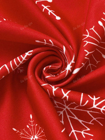 New V-Neck Snowflake Print Double Layer Ruffle Hem Long Sleeve Dress For Christmas