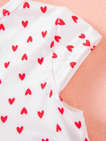 New Valentine's Day Sleeveless Baby Girl Princess Dress, Heart & Bowknot Patchwork Print, Baby/Toddler Holiday Party Dress