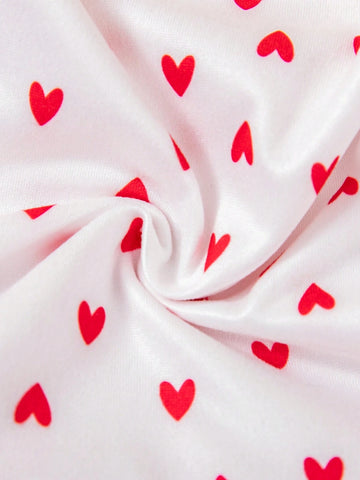 New Valentine's Day Sleeveless Baby Girl Princess Dress, Heart & Bowknot Patchwork Print, Baby/Toddler Holiday Party Dress