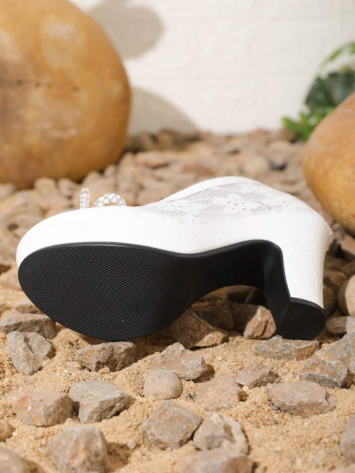 New Waterproof Platform Bow Tie Round Toe White High Heel Shoes With Rhinestone