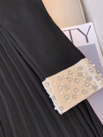 New Year/Valentine's Day Women Knitted Pleated Dress Long Sleeve Elegant And Chic Fashion New Casual Solid Black Dresses Female Clothes Spring Mujers