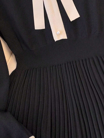 New Year/Valentine's Day Women Knitted Pleated Dress Long Sleeve Elegant And Chic Fashion New Casual Solid Black Dresses Female Clothes Spring Mujers