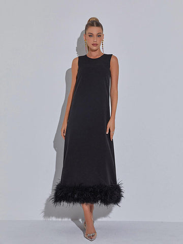 Nisha Feather Midi Dress