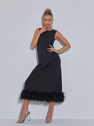Nisha Feather Midi Dress