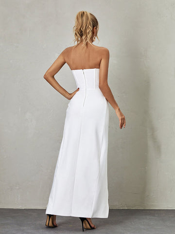 Nissa Strapless Flower Bandage Dress