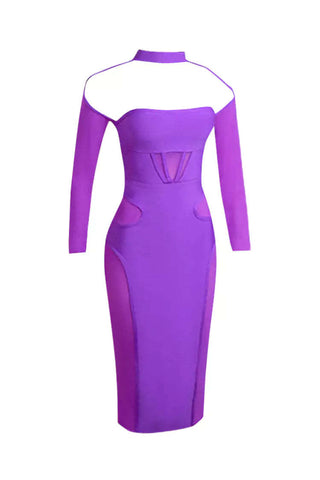 Noa Purple Mesh Bandage Midi Dress