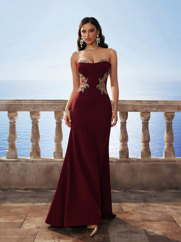 Noble Elegant Off Shoulder Burgundy Vintage Palace Hollow Out Sequin Sexy Mermaid Formal Evening Prom Gown Bridesmaid Dress
