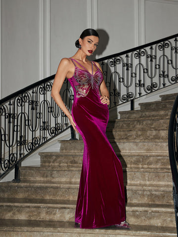 Nolan Butterfly Rhinestone Velvet Dress