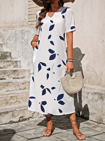 Notch Neckline Hidden Pocket Dress