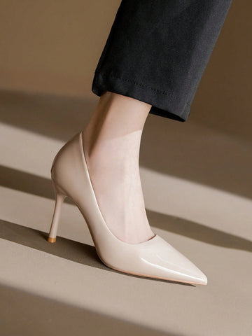Nude High Heels For Women, New Arrivals, Stylish And Comfortable, Pointed Toe, Patented Leather Stilettos For Dresses