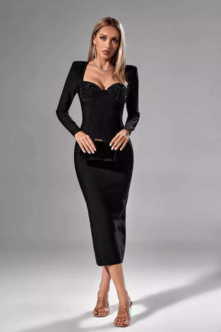 Nyla Black Sequin Midi Dress