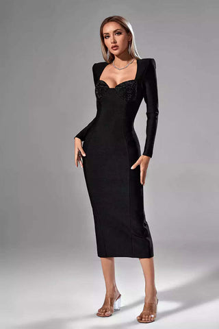 Nyla Black Sequin Midi Dress