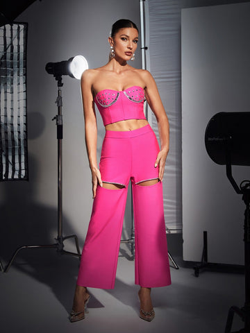 Nyrobi Crystal Circle Cutout Bandage Pants Set