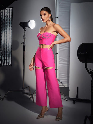 Nyrobi Crystal Circle Cutout Bandage Pants Set