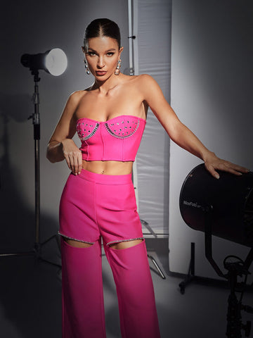 Nyrobi Crystal Circle Cutout Bandage Pants Set