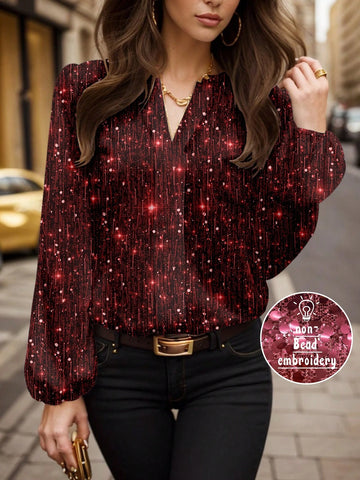 Elegant Luxury Red & Burgundy Casual Women Long Sleeve Blouse