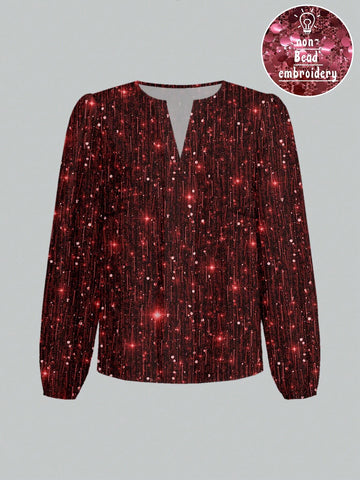 Elegant Luxury Red & Burgundy Casual Women Long Sleeve Blouse