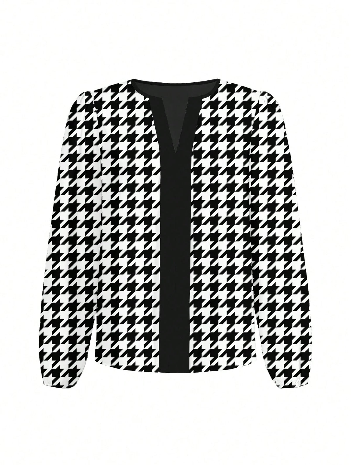 Elegant Casual Minimalist Women Houndstooth Shirt