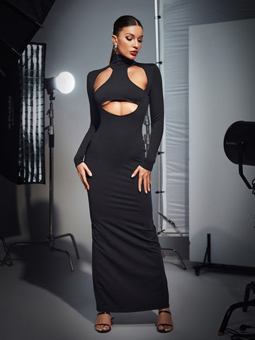 Oakley Turtleneck Long Sleeve Cutout Dress