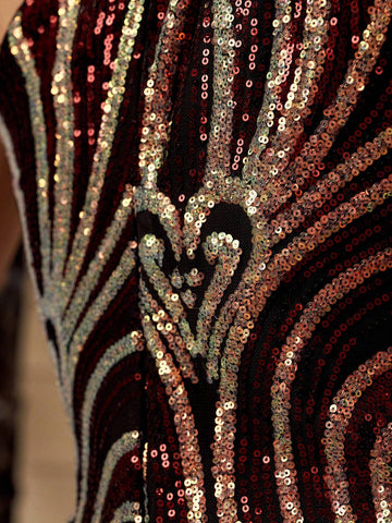 Oblique Shoulder Beaded High Slit Evening Party Dress