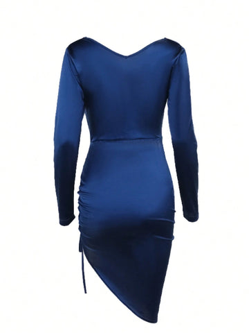 Off-Shoulder Cowl Neck Bodycon Party Dress, Autumn