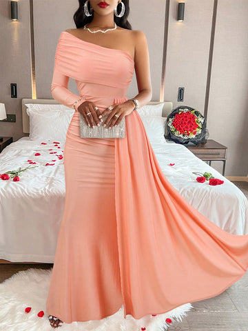 Off-Shoulder Elegant Long-Sleeve Dress
