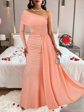 Off-Shoulder Elegant Long-Sleeve Dress