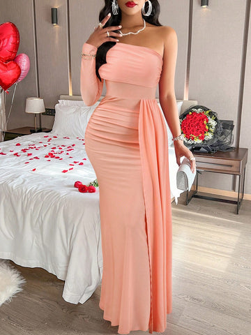 Off-Shoulder Elegant Long-Sleeve Dress