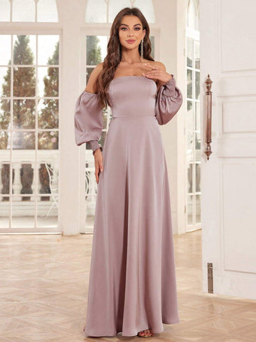 Off-Shoulder Lantern Sleeve A-Line Extra Long Evening Gown
