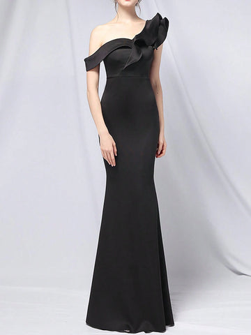 Off-Shoulder Mermaid Evening Dress With Ruffled Hemline And Bodycon Fit