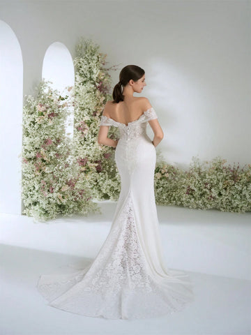 Off-The-Shoulder Sweetheart Neckline Premium Lace Mermaid Wedding Dress, Luxurious, Romantic, Elegant Bridal Gown For Party, Banquet, Garden Ceremony,