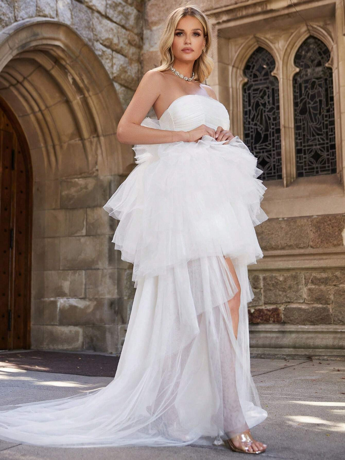 Off Shoulder Asymmetrical Hem Mesh Overlay Dress