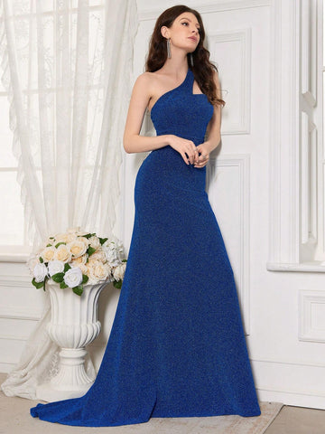 Off Shoulder Bandeau Slit Hem Evening Dress Gown